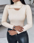 Beaded High-Neck Cutout Sweater