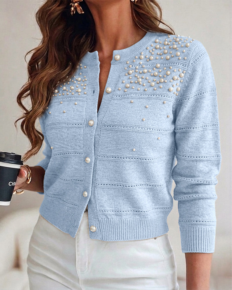 Beaded Pearl Cutout Cardigan