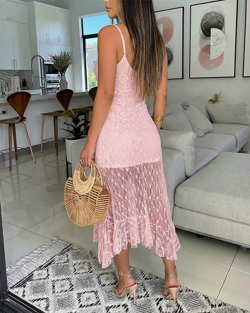 Lace Textured V-Neck Dress