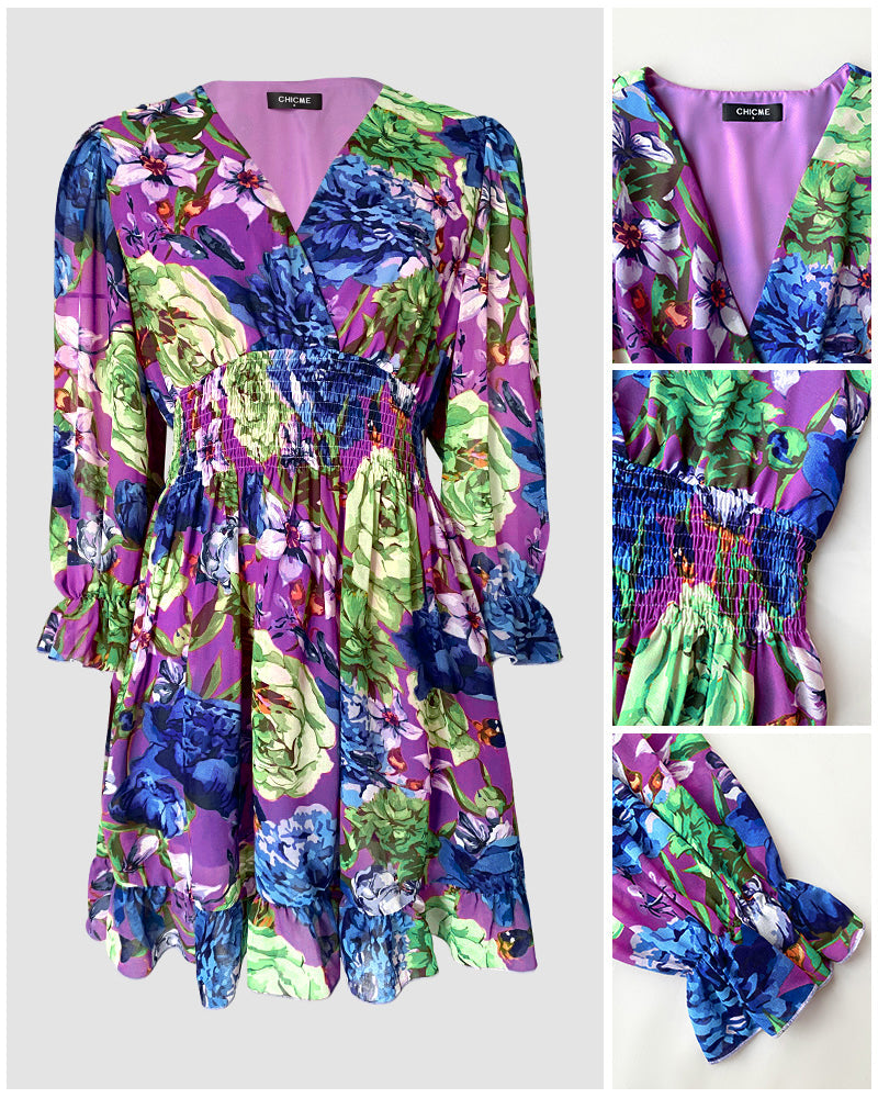 Floral Chiffon V-Neck Dress