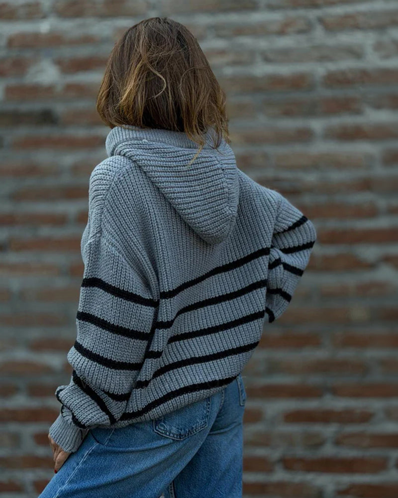 Striped Lantern-Sleeve Hooded Sweater — Noélla Montréal