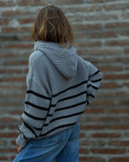 Striped Lantern-Sleeve Hooded Sweater — Noélla Montréal