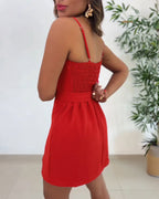Square-Neck Shirred Slit Romper