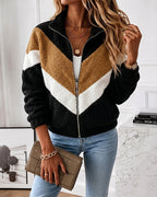 Faux Shearling Colorblock Zip-Up Coat — Noélla Montréal