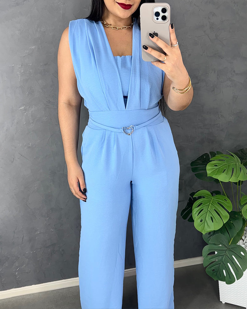 Lace V-Neck Shirred Romper