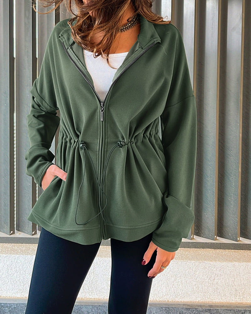 Hooded Drawstring Pocket Cardigan — Noélla Montréal