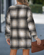 Plaid Drop-Shoulder Slit Sweatshirt