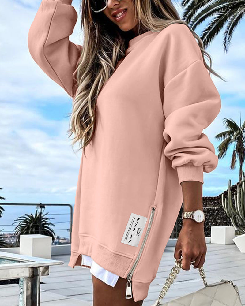 Drop-Shoulder Slit Zip Sweatshirt — Noélla Montréal