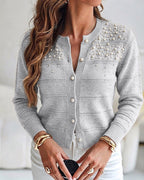 Beaded Pearl Cutout Cardigan