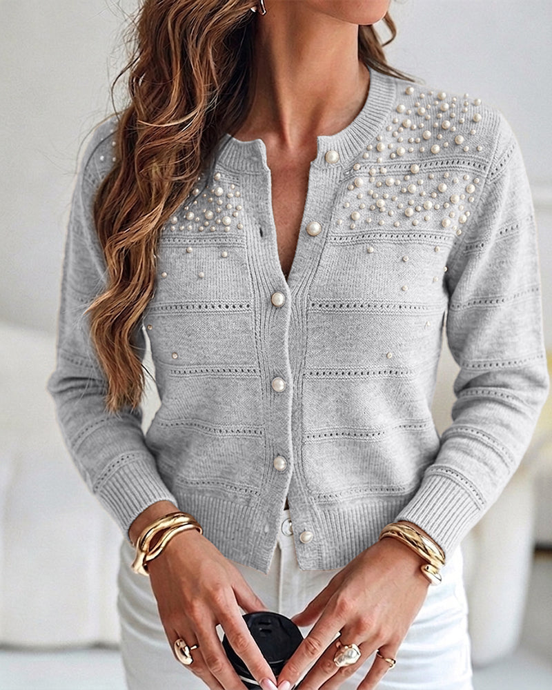 Beaded Pearl Cutout Cardigan