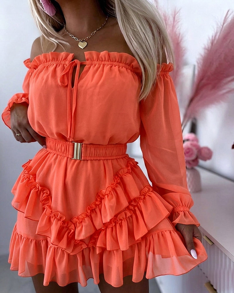 Chiffon Off-Shoulder Ruffle Mini Dress