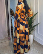 Colorblock Geometric V-Neck Jumpsuit