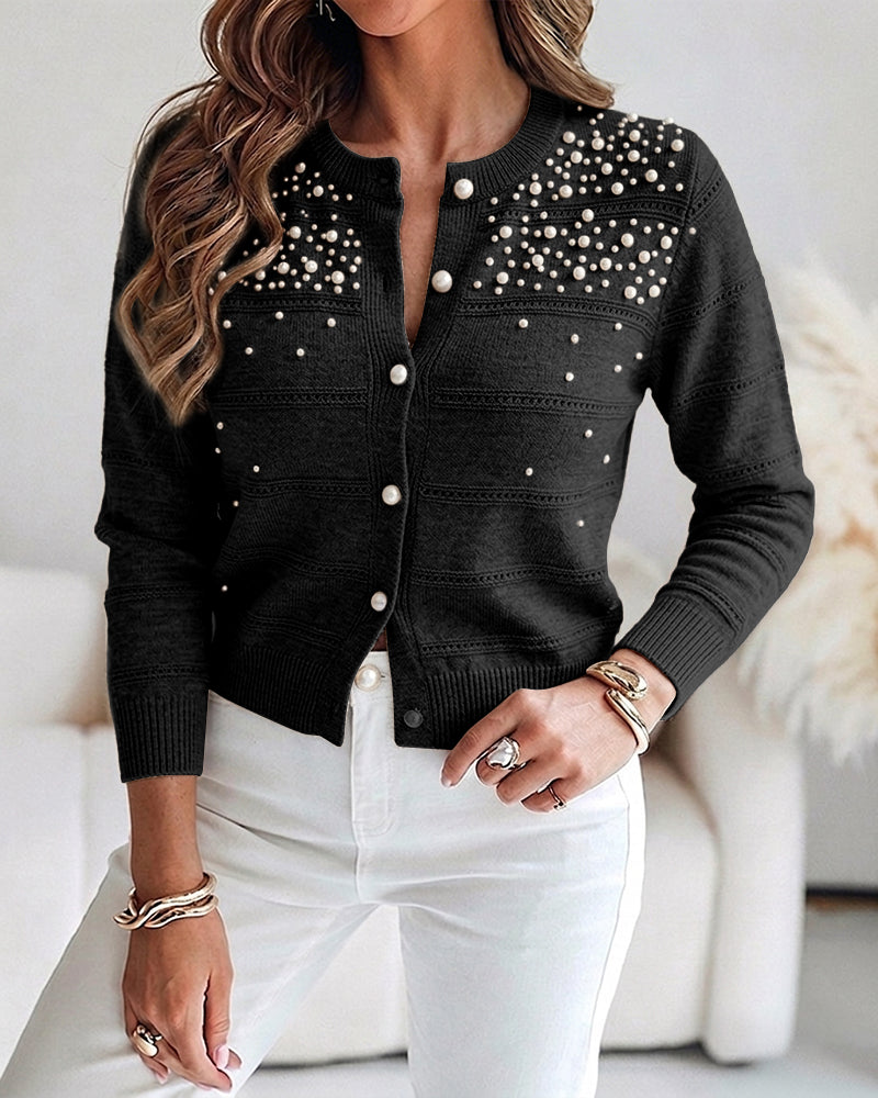 Beaded Pearl Cutout Cardigan