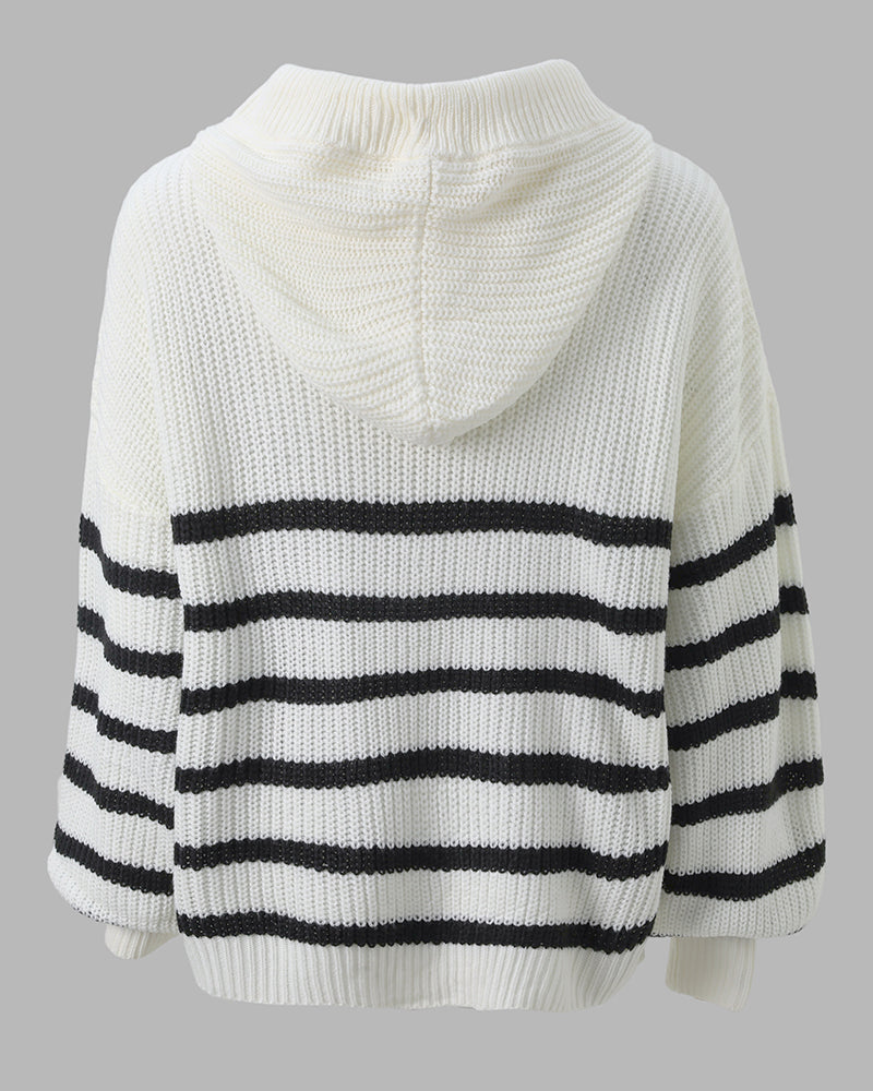 Striped Lantern-Sleeve Hooded Sweater — Noélla Montréal