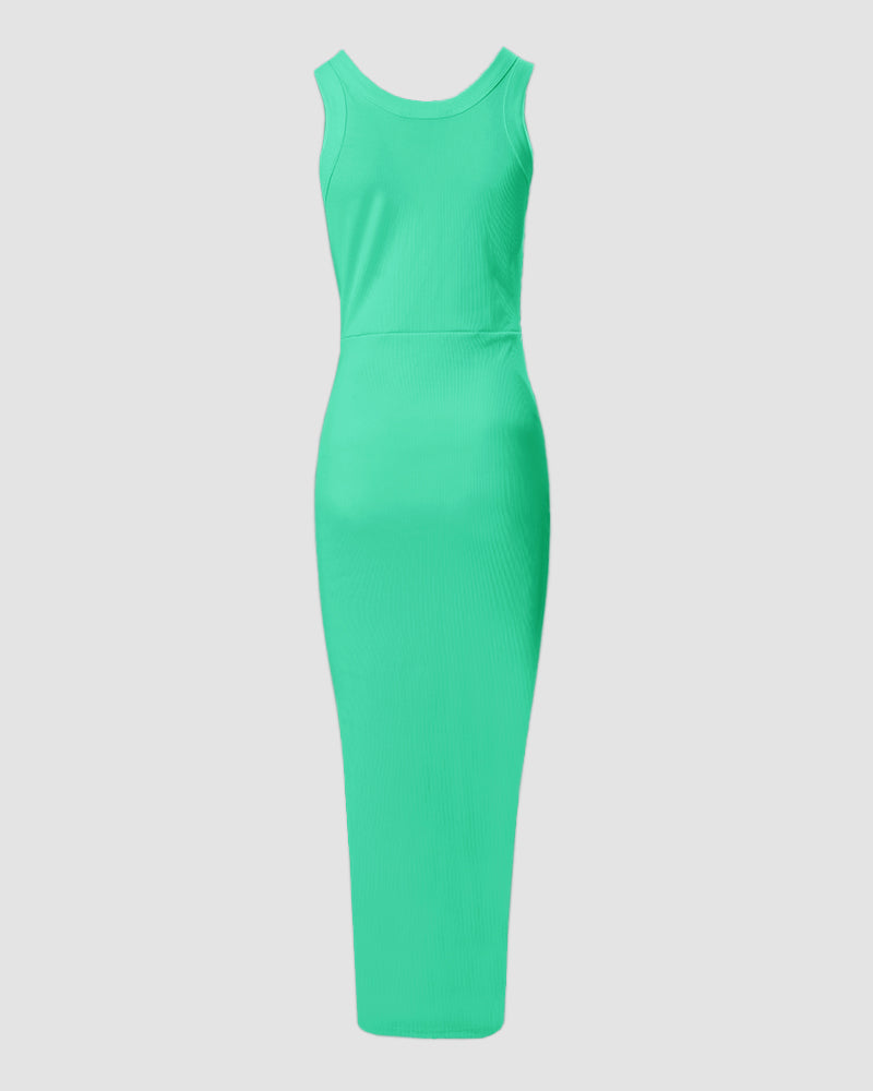 Ribbed Ruched Drawstring Maxi Dress