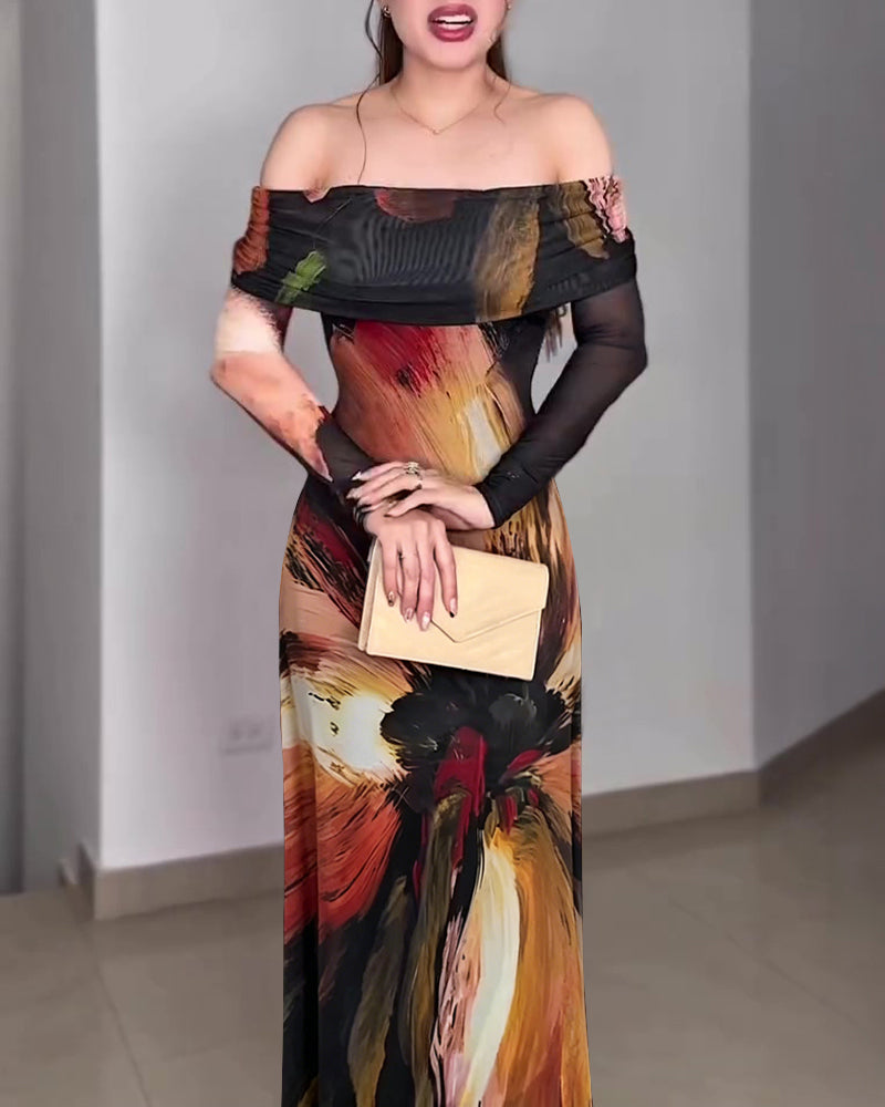 Off-Shoulder Mermaid Mesh Maxi Dress