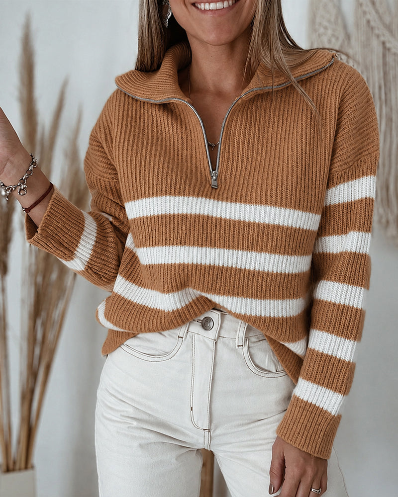 Colorblock Striped Half-Zip Sweater