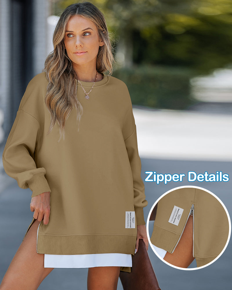 Drop-Shoulder Slit Zip Sweatshirt — Noélla Montréal