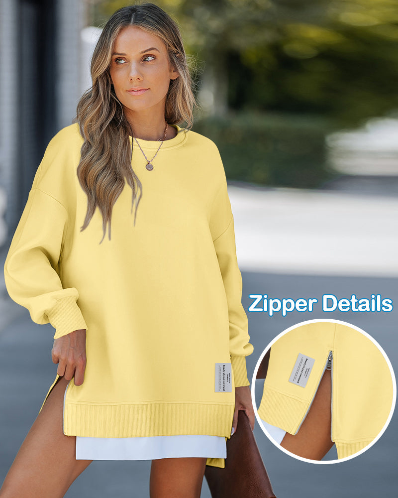 Drop-Shoulder Slit Zip Sweatshirt — Noélla Montréal