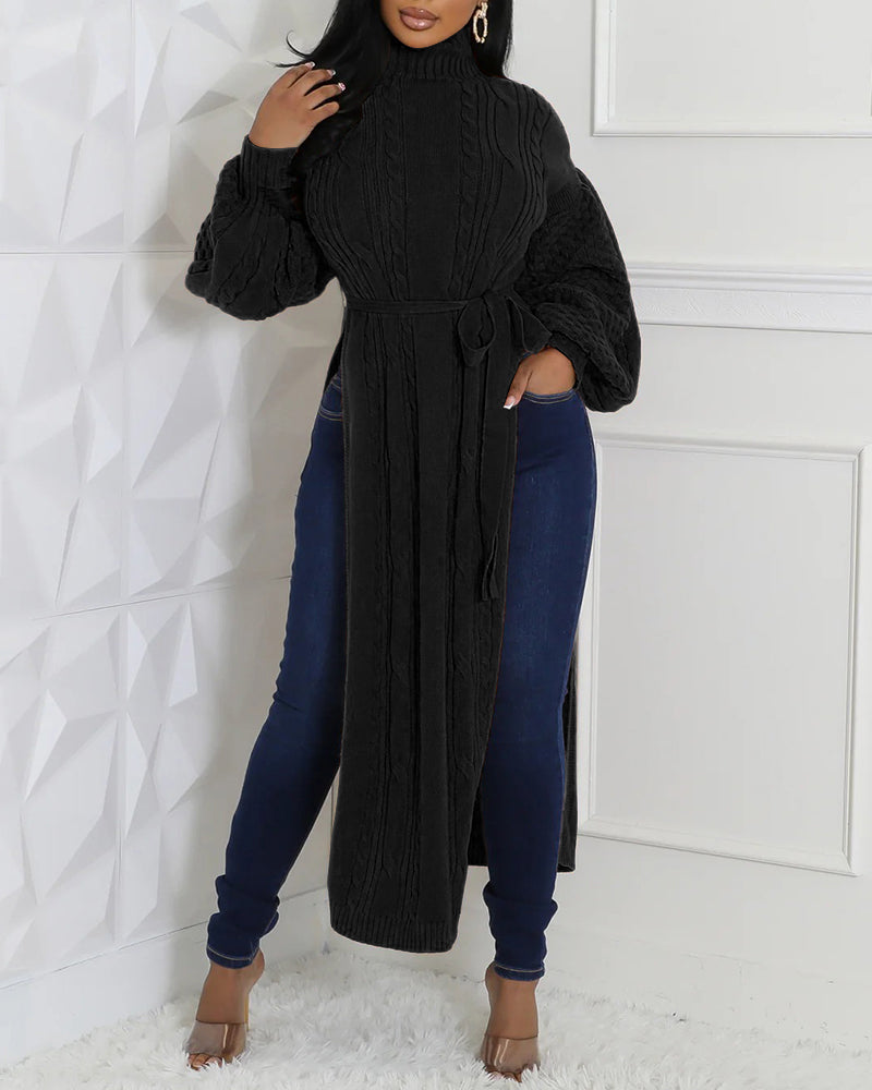 Textured Lantern-Sleeve High-Neck Sweater — Noélla Montréal