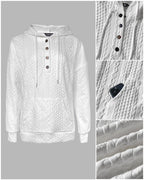Textured Snap-Button Drawstring Hoodie