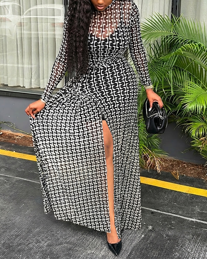 Geometric Slit Maxi Dress