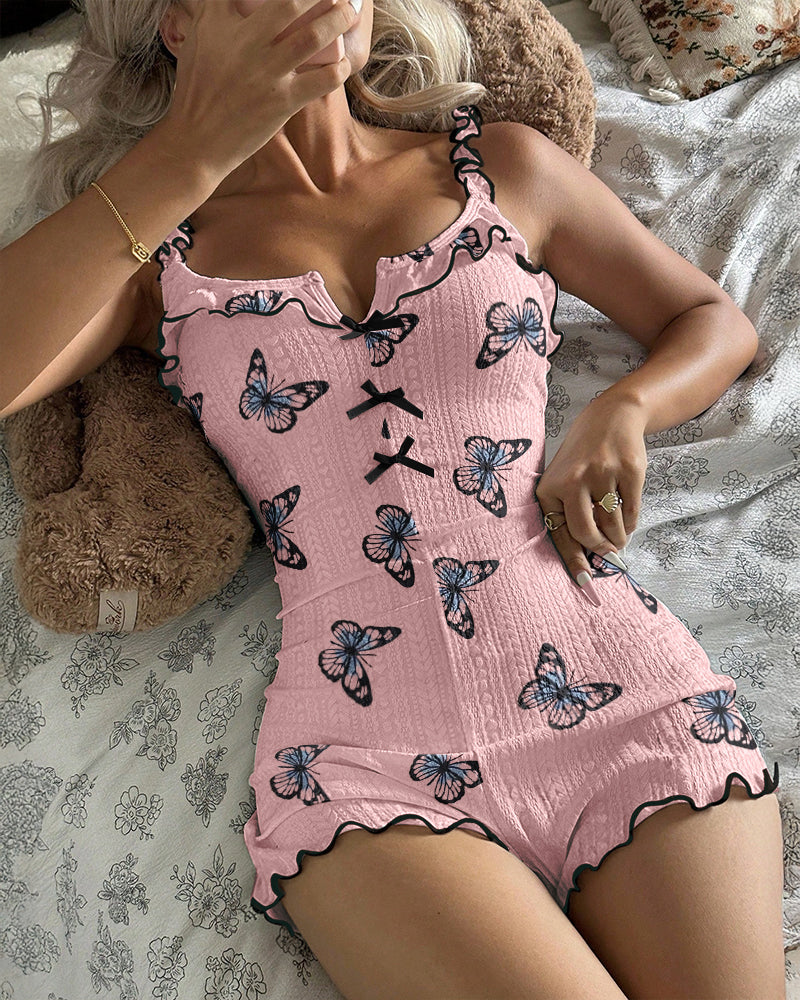 Textured Backless Ruffle Romper