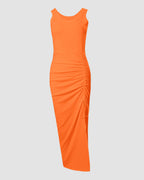 Ribbed Ruched Drawstring Maxi Dress