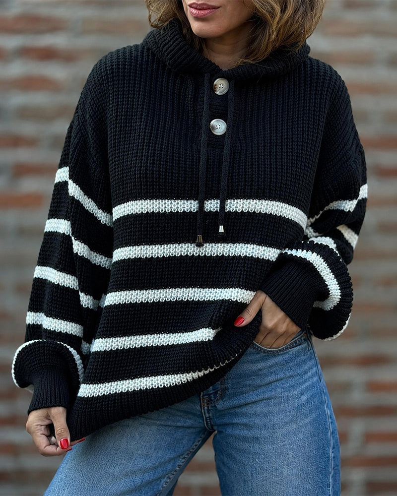 Striped Lantern-Sleeve Hooded Sweater — Noélla Montréal