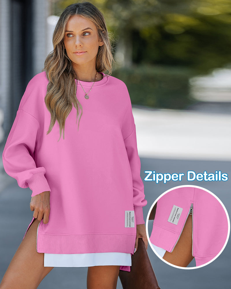 Drop-Shoulder Slit Zip Sweatshirt — Noélla Montréal
