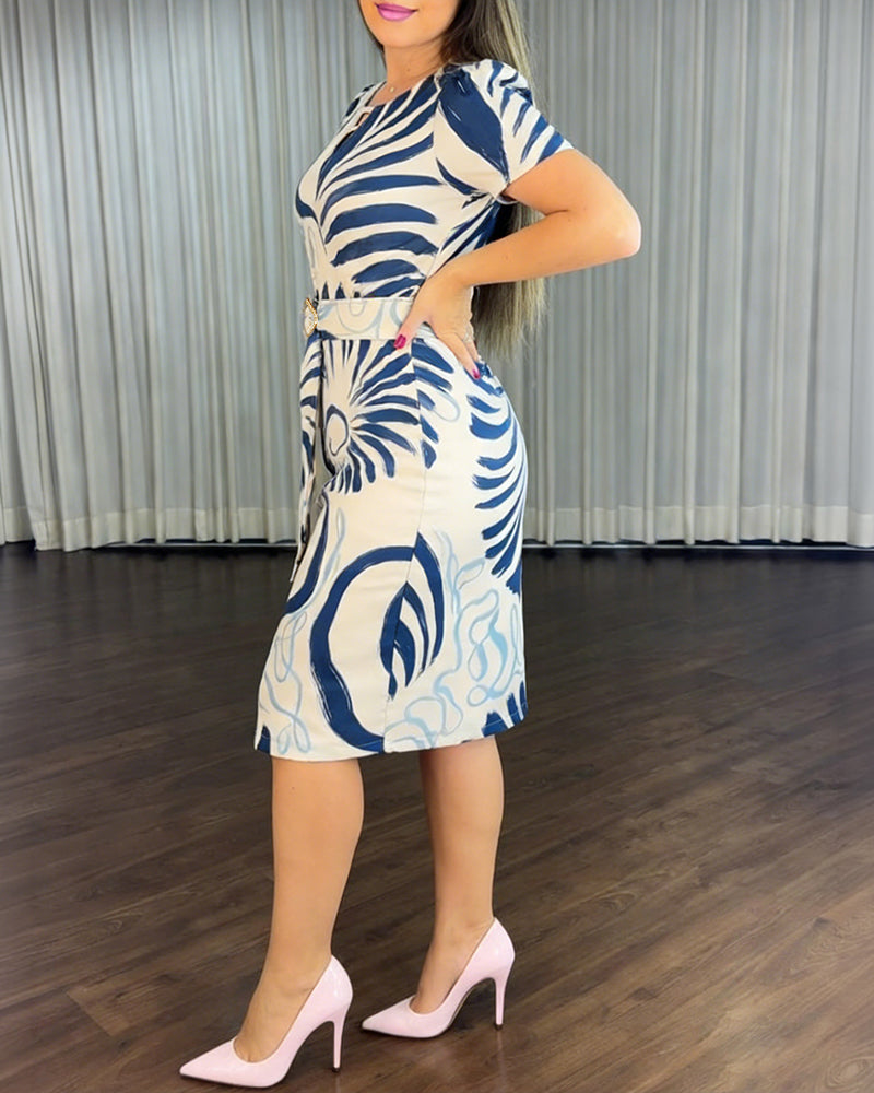 Abstract-Print Cutout Midi Dress