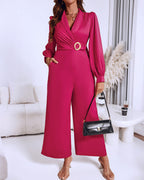 Lantern-Sleeve V-Neck Wide-Leg Jumpsuit