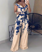 Floral Off-Shoulder V-Neck Jumpsuit