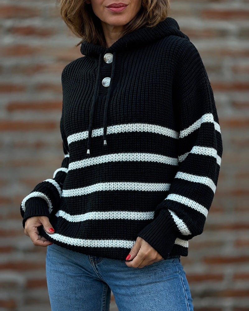 Striped Lantern-Sleeve Hooded Sweater — Noélla Montréal