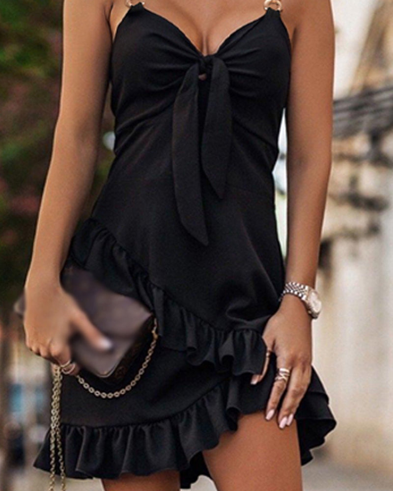 Backless Ruched Ruffle Mini Dress