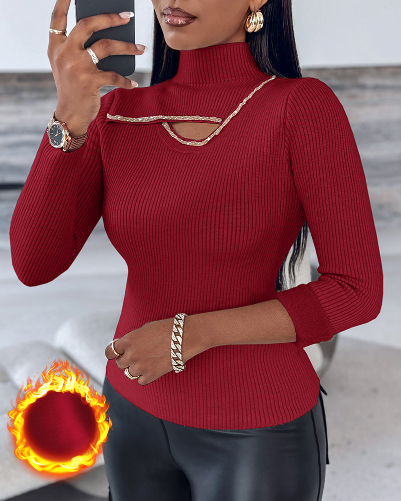Beaded High-Neck Cutout Sweater