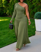 One-Shoulder Ruched Maxi Dress