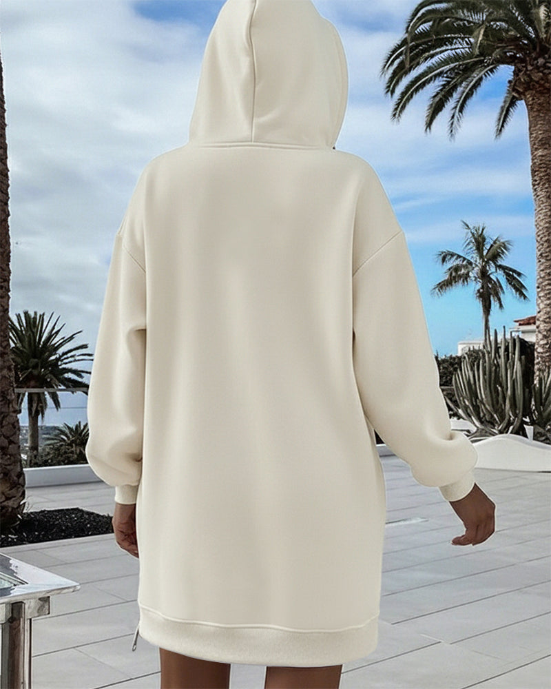 Drawstring Pocket Slit Hoodie