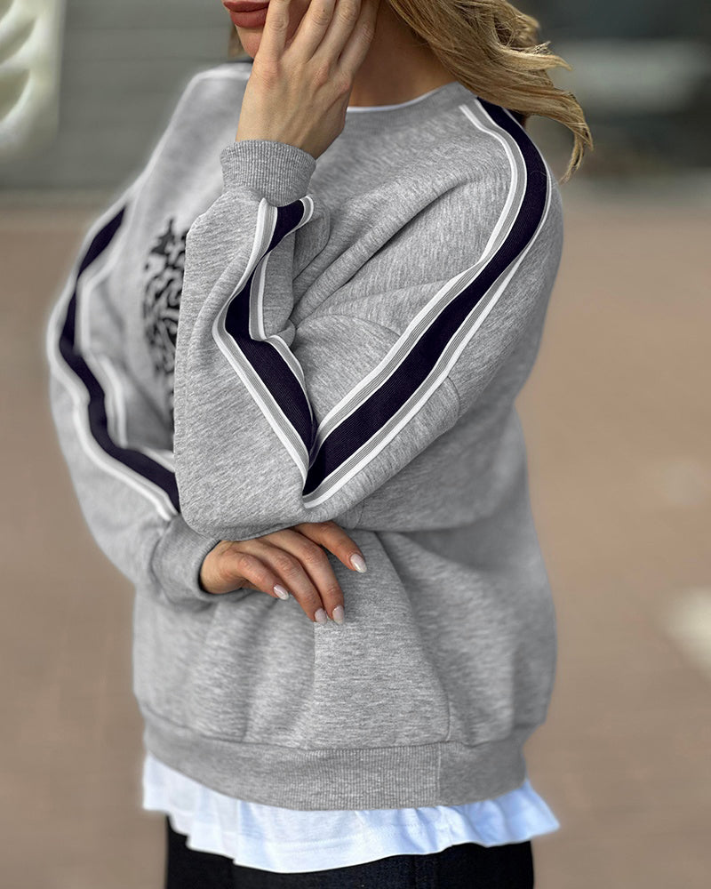 Leopard Graphic Contrast Sweatshirt