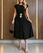 Ruched Slit Buckle Midi Dress