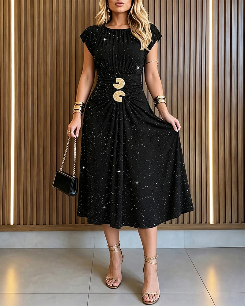 Ruched Slit Buckle Midi Dress