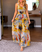 Floral V-Neck Shirred Jumpsuit