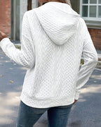 Textured Snap-Button Drawstring Hoodie