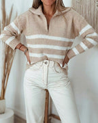 Colorblock Striped Half-Zip Sweater