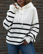 Striped Lantern-Sleeve Hooded Sweater — Noélla Montréal