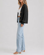Cable-Knit Lantern-Sleeve V-Neck Cardigan — Noélla Montréal