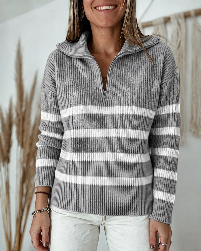Colorblock Striped Half-Zip Sweater