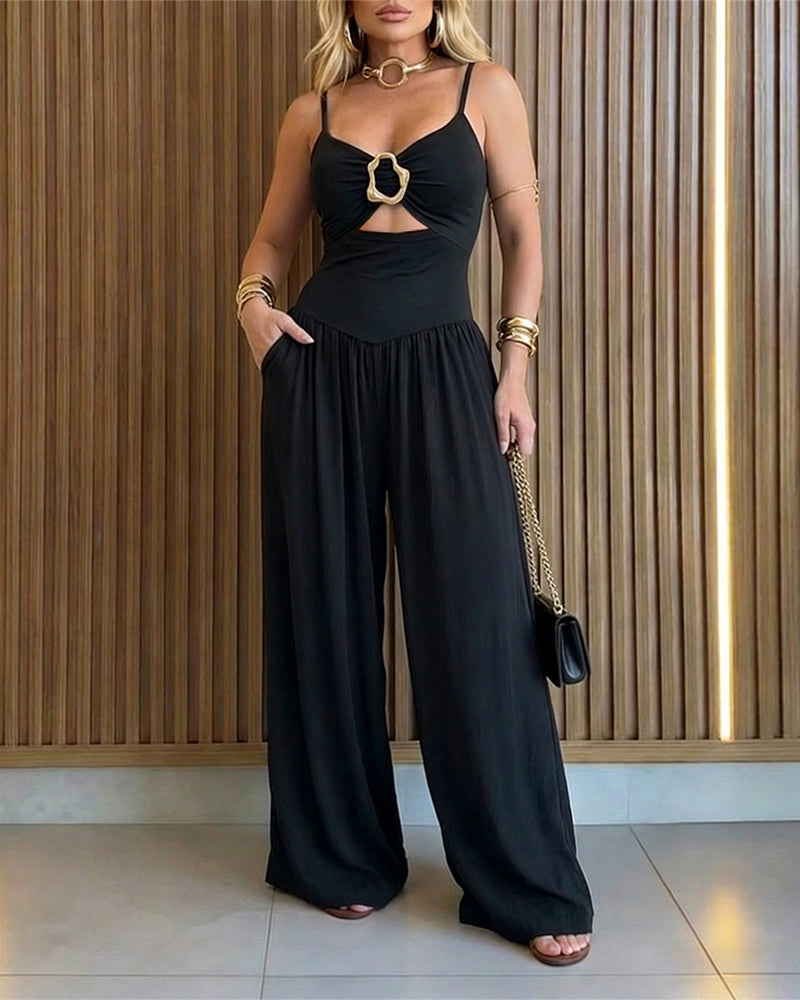 Backless Wide-Leg Cutout Romper