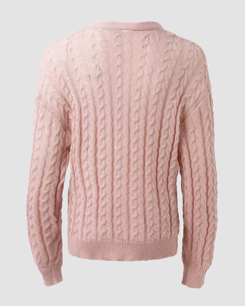 Cable-Knit Sequin V-Neck Cardigan