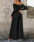Off-Shoulder Ruched Wide-Leg Jumpsuit